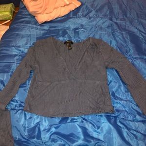 Forever 21 Blue Long Sleeve Crop Top